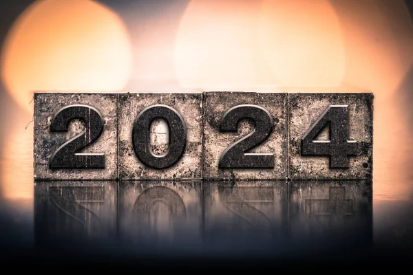 Year 2024 Written Old Vintage Letterpress Type — Stock Photo, Image