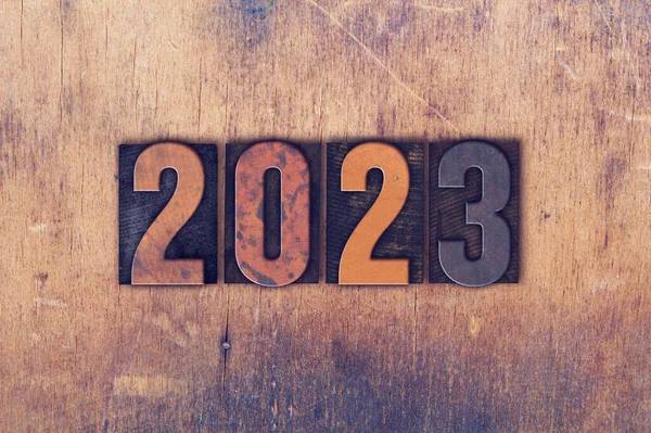 Het Jaar 2023 Geschreven Oude Vintage Letterpers Type — Stockfoto