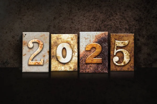 Het Jaar 2025 Geschreven Oude Vintage Letterpers Type — Stockfoto