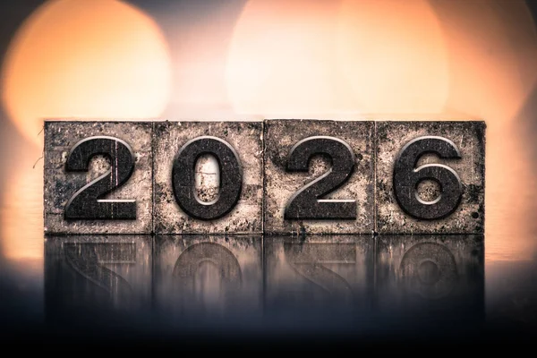 Year 2026 Written Old Vintage Letterpress Type — Stock Photo, Image