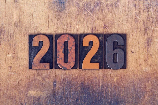 Year 2026 Written Old Vintage Letterpress Type — Stock Photo, Image