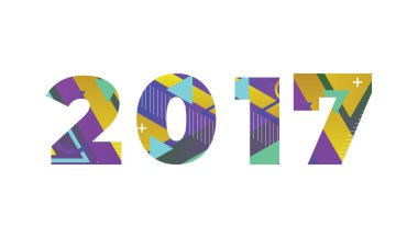 Renkli retro şekiller ve renkler ile yazılmış 2017 konsepti.