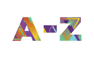 Renkli retro şekiller ve renkler ile yazılmış A-Z kavramı.