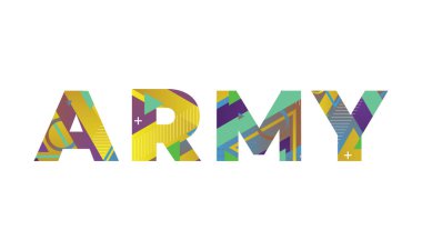ARMY kavramı renkli geçmişe dönük şekiller ve renkler ile yazılmış..
