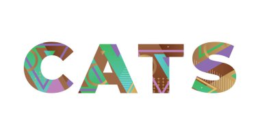 CATS kavramı renkli geçmişe dönük şekiller ve renkler çizimi ile yazıldı.