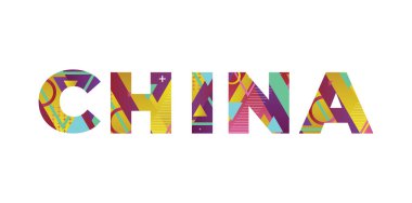 ÇİN kavramı renkli geçmişe dönük şekiller ve renkler ile yazılmış..