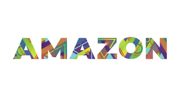 Amazon Kavramı Renkli Geçmişe Dönük Şekiller Renkler Çizerek Yazıldı — Stok Vektör