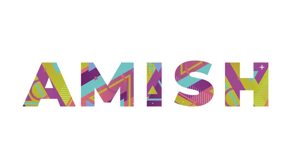 カラフルなレトロな形と色のイラストで書かれた単語Amishコンセプト — ストックベクタ