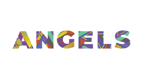 カラフルなレトロな形と色のイラストで書かれた言葉Angelsのコンセプト — ストックベクタ