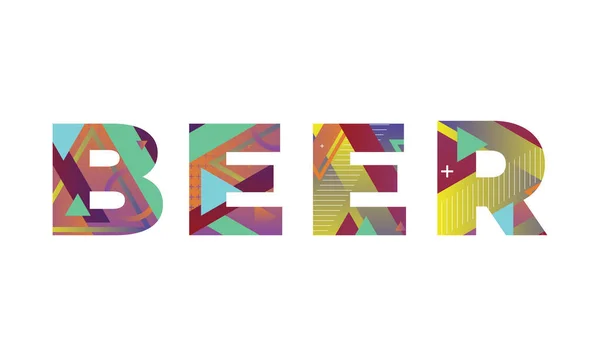 カラフルなレトロな形と色のイラストで書かれた言葉Beerのコンセプト — ストックベクタ