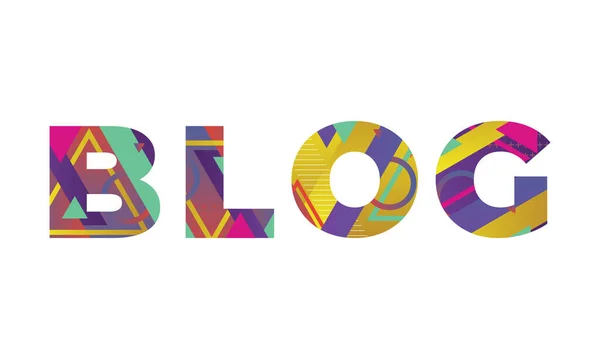 カラフルなレトロな形と色のイラストで書かれた言葉Blogのコンセプト — ストックベクタ