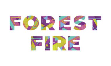 FREST Ateş kavramı renkli geçmişe dönük şekiller ve renkler ile yazılmış.