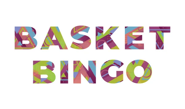 Las Palabras Basket Bingo Concepto Escrito Coloridas Formas Retro Colores — Archivo Imágenes Vectoriales