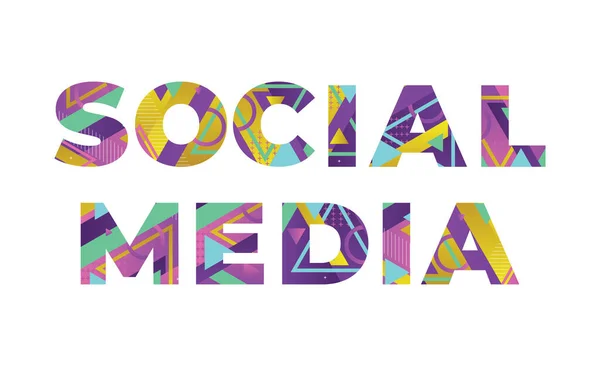 Das Wort Social Media Konzept Bunten Retro Formen Und Farben — Stockvektor