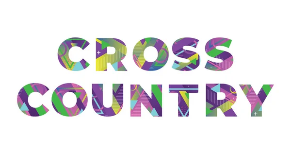 Słowa Cross Country Pojęcie Napisane Kolorowe Kształty Retro Kolory Ilustracji — Wektor stockowy