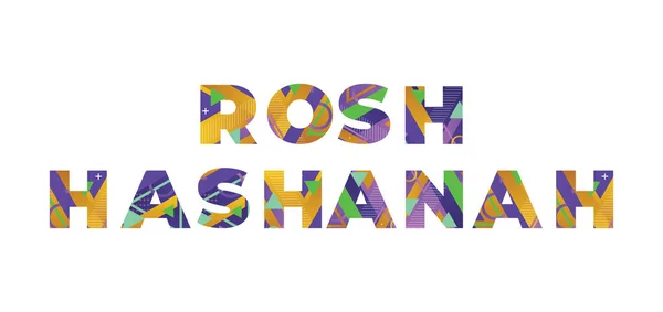 Die Worte Rosch Haschana Konzept Bunten Retro Formen Und Farben — Stockvektor