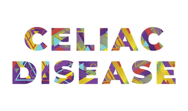 Slova Celiac Nemoc Koncept Napsaný Barevných Retro Tvarů Barev Ilustrace — Stockový vektor