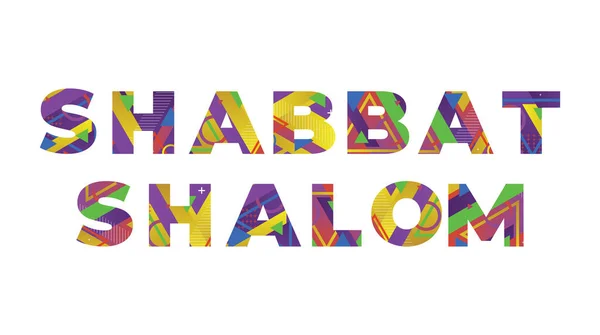 Palavras Shabbat Shalom Conceito Escrito Formas Retrô Coloridas Cores Ilustração — Vetor de Stock