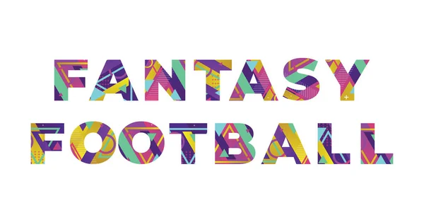 カラフルなレトロな形と色のイラストで書かれた言葉ファンタジーフットボールのコンセプト — ストックベクタ