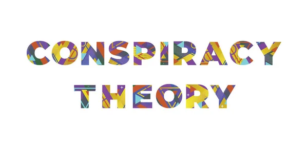Woorden Conspiracy Theory Concept Geschreven Kleurrijke Retro Vormen Kleuren Illustratie — Stockvector