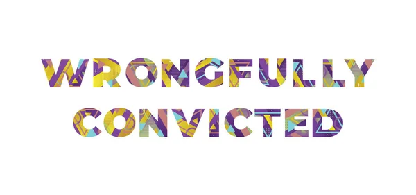 カラフルなレトロな形と色のイラストで書かれた言葉Wrongfully Convictedのコンセプト — ストックベクタ