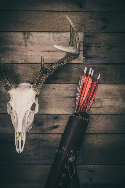 Traditional Archery Hunting Scene Quiver Arrows Buck Antlers — Stock Photo, Image