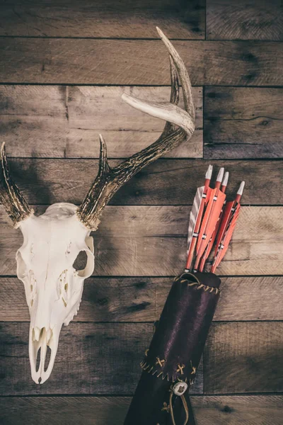 Traditional Archery Hunting Scene Quiver Arrows Buck Antlers — Stock Photo, Image