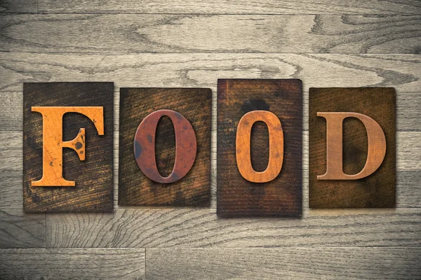 Концепція їжі дерев'яний тип букви — стокове фото