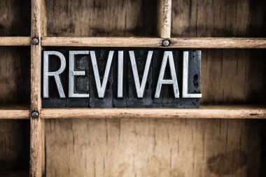 Revival Concept Metal Letterpress Word in Drawer clipart