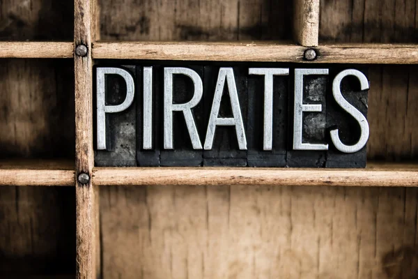 Pirates Concept Metal Letterpress Word in Drawer — Stock Photo, Image