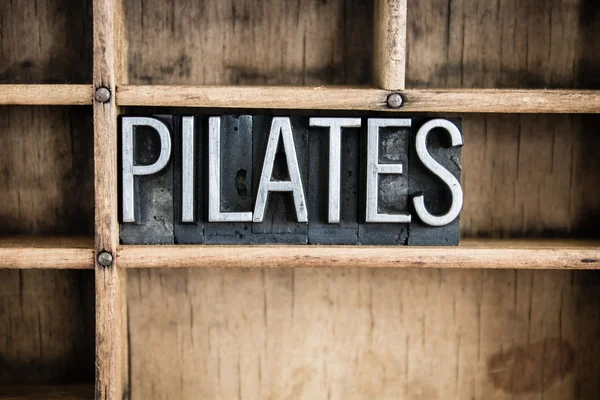 Pilates Concept Metal Letterpress Word in Drawer — Stock Photo, Image