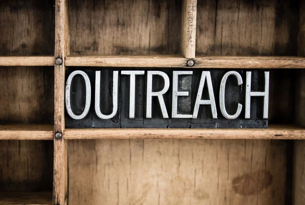 Outreach Concept Metal Letterpress Word in Drawer — Stock Photo, Image