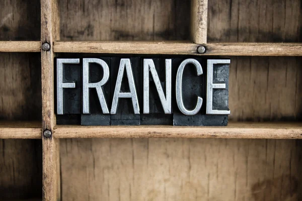 France Concept Metal Letterpress Word in Drawer — Stock Photo, Image