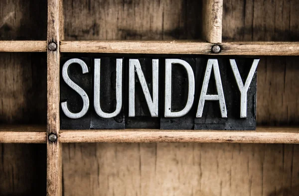 Sunday Concept Metal Letterpress Word in Drawer — Stock Photo, Image