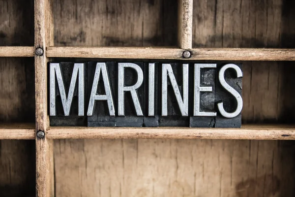Marines Concept Metal Letterpress Palavra na gaveta — Fotografia de Stock