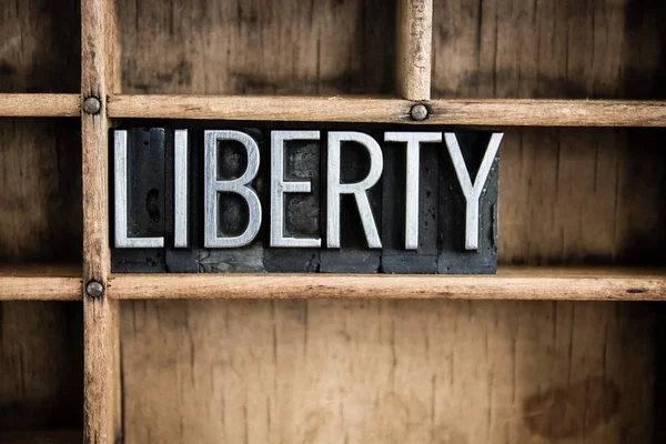 Liberty Concept Metal Letterpress Word in Drawer — Stock Photo, Image