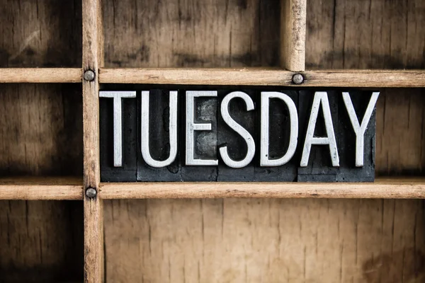 Tuesday Concept Metal Letterpress Word in Drawer — Stock Photo, Image