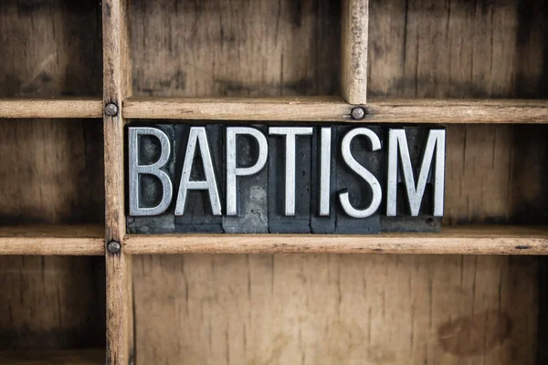 Baptism Concept Metal Letterpress Word in Drawer — Stock Photo, Image