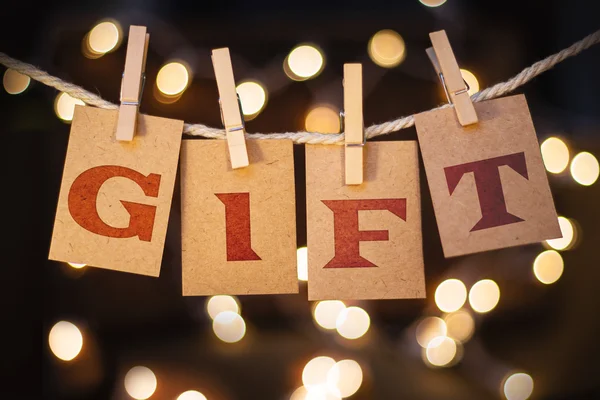 Gift Concept Clipped Cards and Lights — Stock Photo, Image