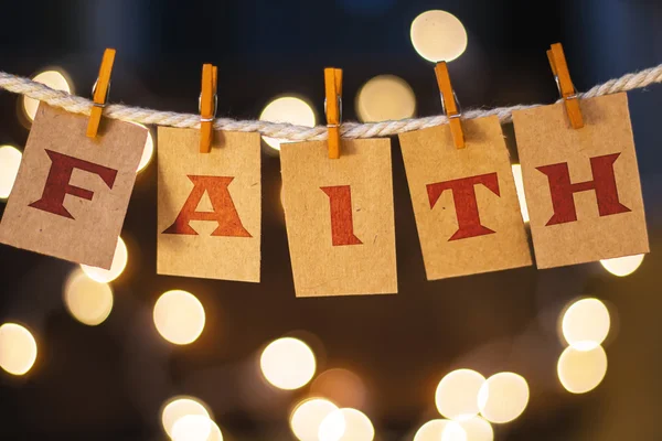 Faith Concept Clipped Cards and Lights — Stock Photo, Image