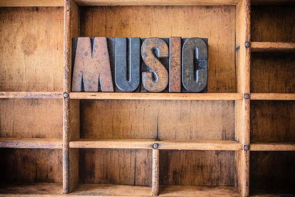 Music Concept Wooden Letterpress Theme — Stock Photo, Image