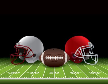 American Football Helmets and Ball on Field clipart