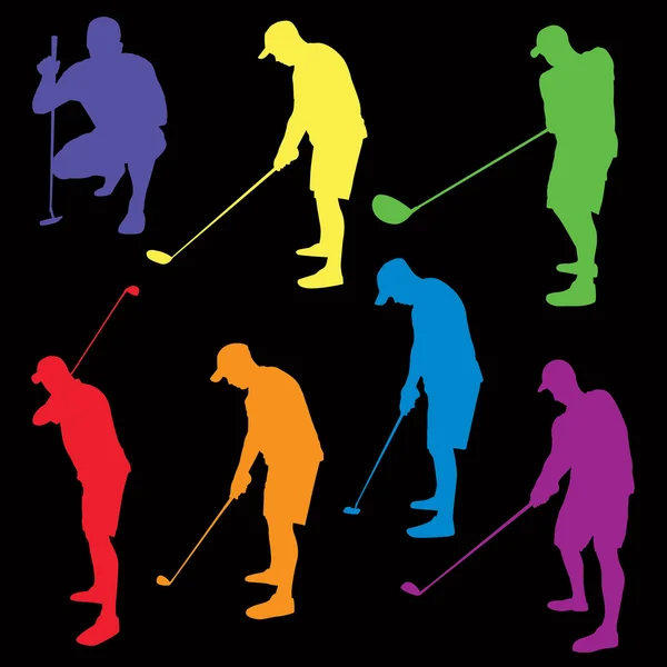 Coloridas siluetas de golf Ilustración — Vector de stock