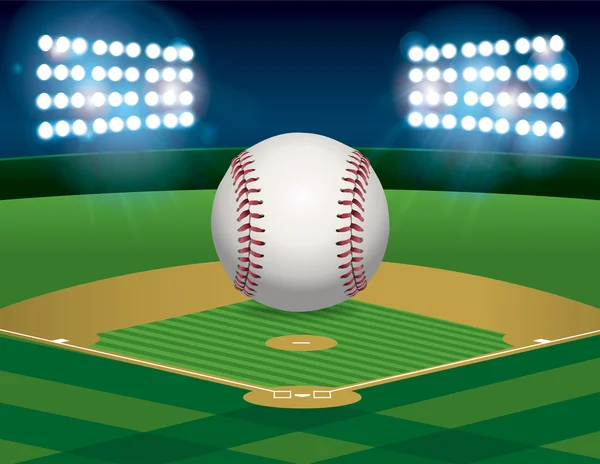 Baseball su Baseball Field Illustrazione — Vettoriale Stock