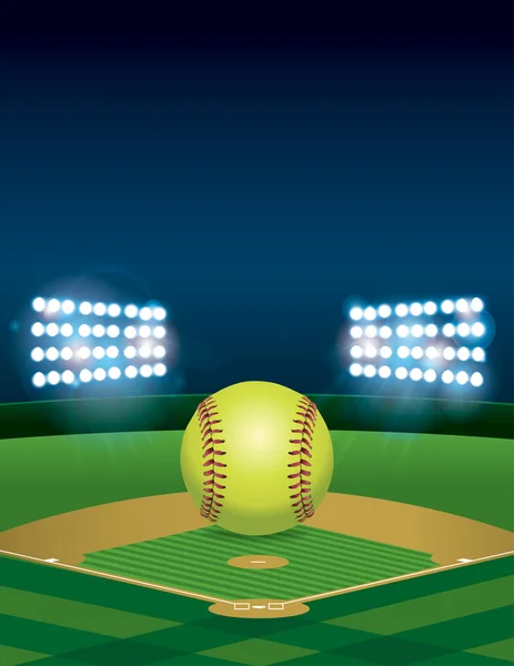 Softball sur le terrain de softball Illustration — Image vectorielle