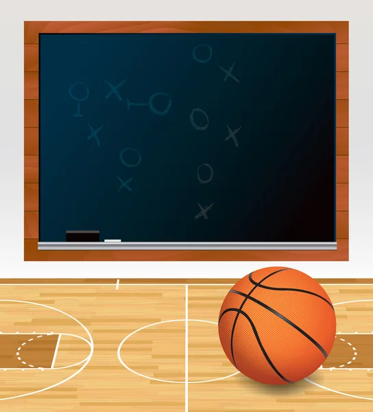 バスケット ボール コート図の黒板 — ストックベクタ