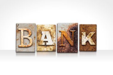 Banka Letterpress kavramı üzerinde beyaz izole
