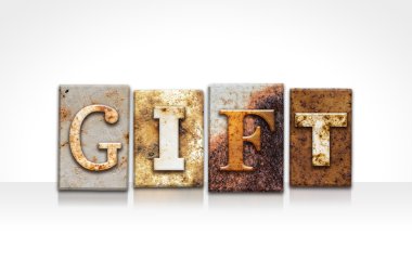 Hediye Letterpress kavramı üzerinde beyaz izole