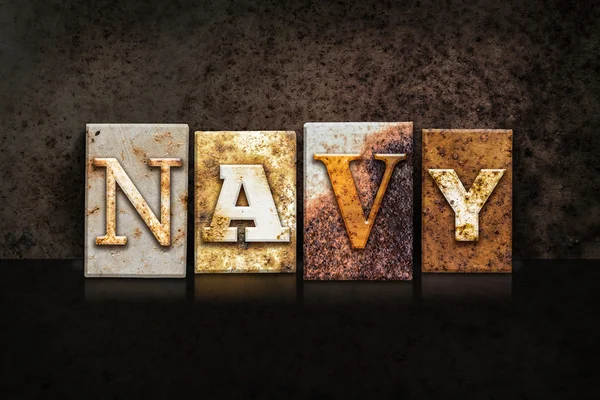 Navy Letterpress Concept on Dark Background — Stock Photo, Image