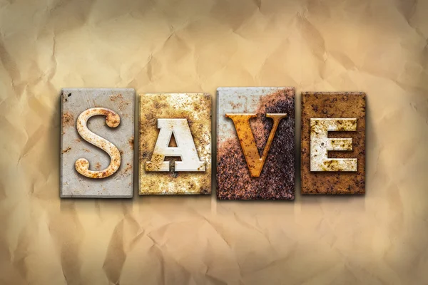 Save Concept Rusted Metal Type — Stock Photo, Image